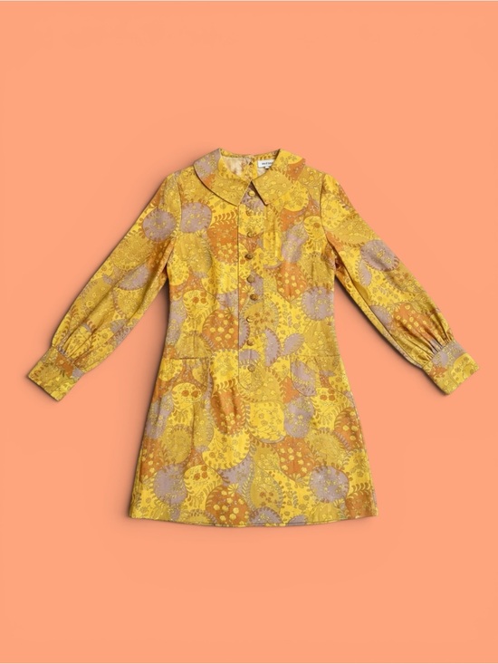 Dresses & Skirts - Yellow Vintage Patterned Mini Dress